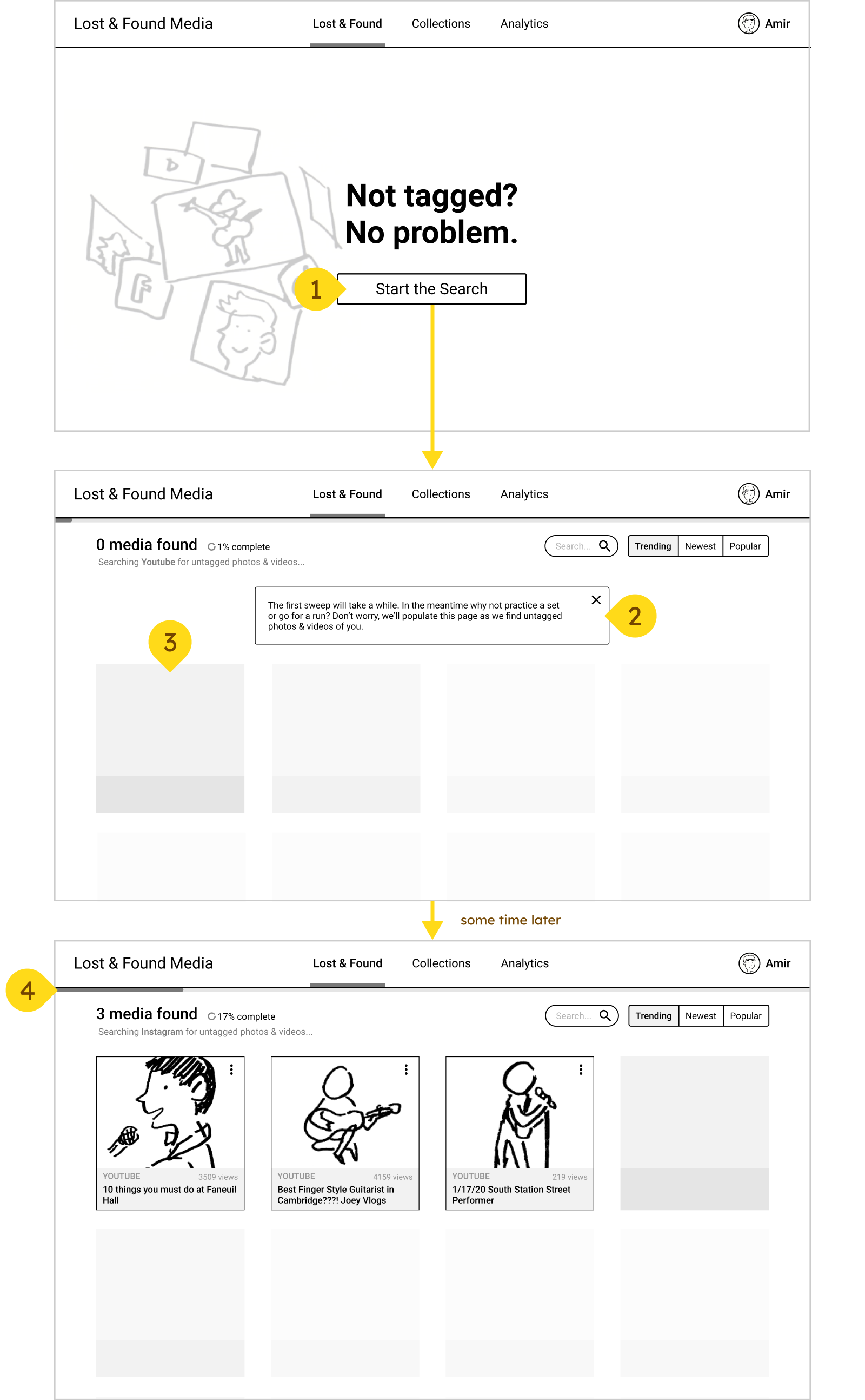 Lost & Found Media Homepage - Wireframe (App - Initial Search)