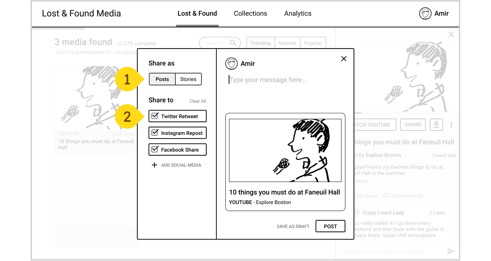 Lost & Found Media Homepage - Wireframe (App - Share)