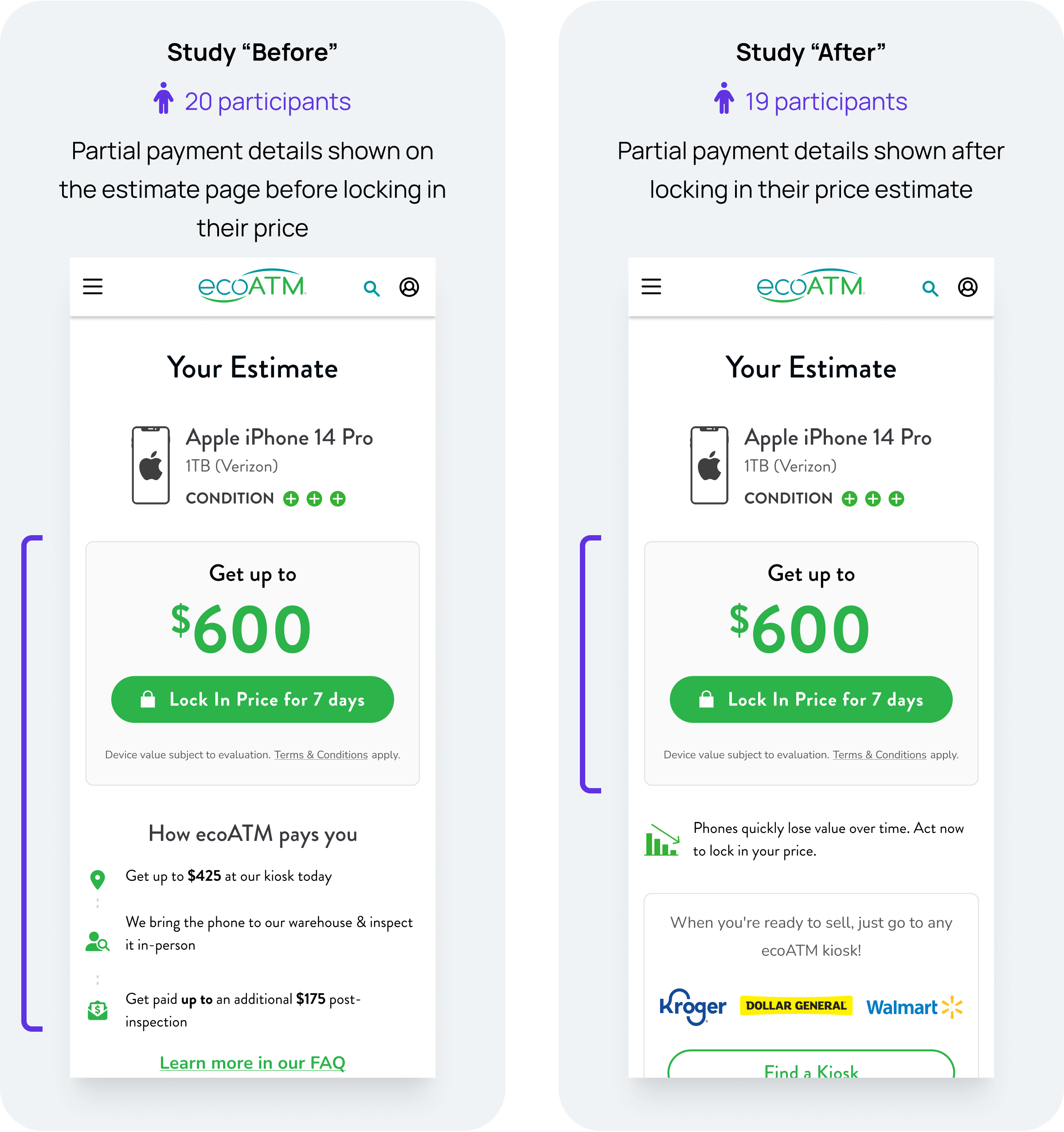 A comparison of the two designs used in the user study